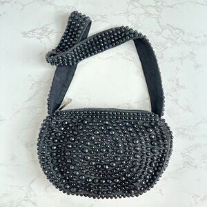 Vintage 1940s Beaded Roger Van S Black Handbag Purse With Shoulder Strap